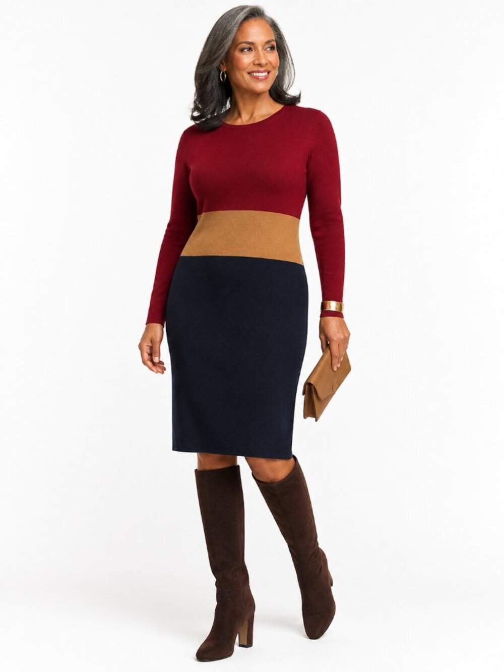 J. Peterman Wool Blend Colorblock Knit Sweater Dress Size L